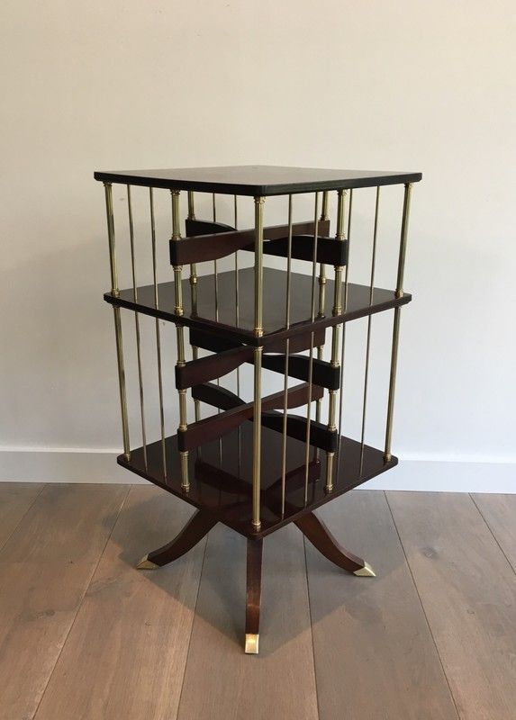 Rotating bookcase cabinet in mahogany and brass