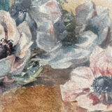 Still life, Watercolor with anemones, signed, oval frame