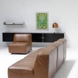 Modular leather sofa, manufactured by Durlet, Belgium, 1970s.