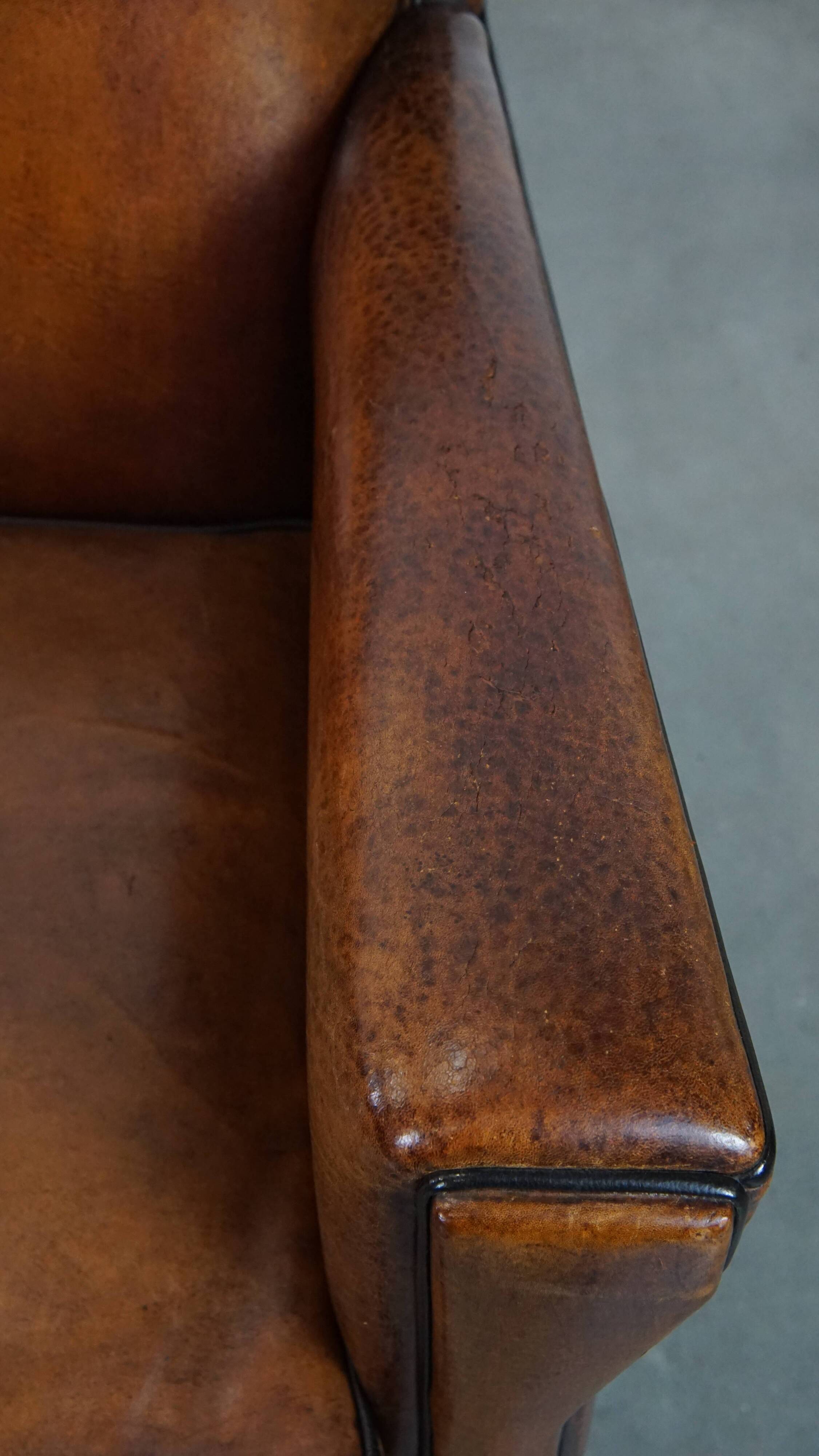 Sheepskin Leather 2-Seater Art Deco Sofa