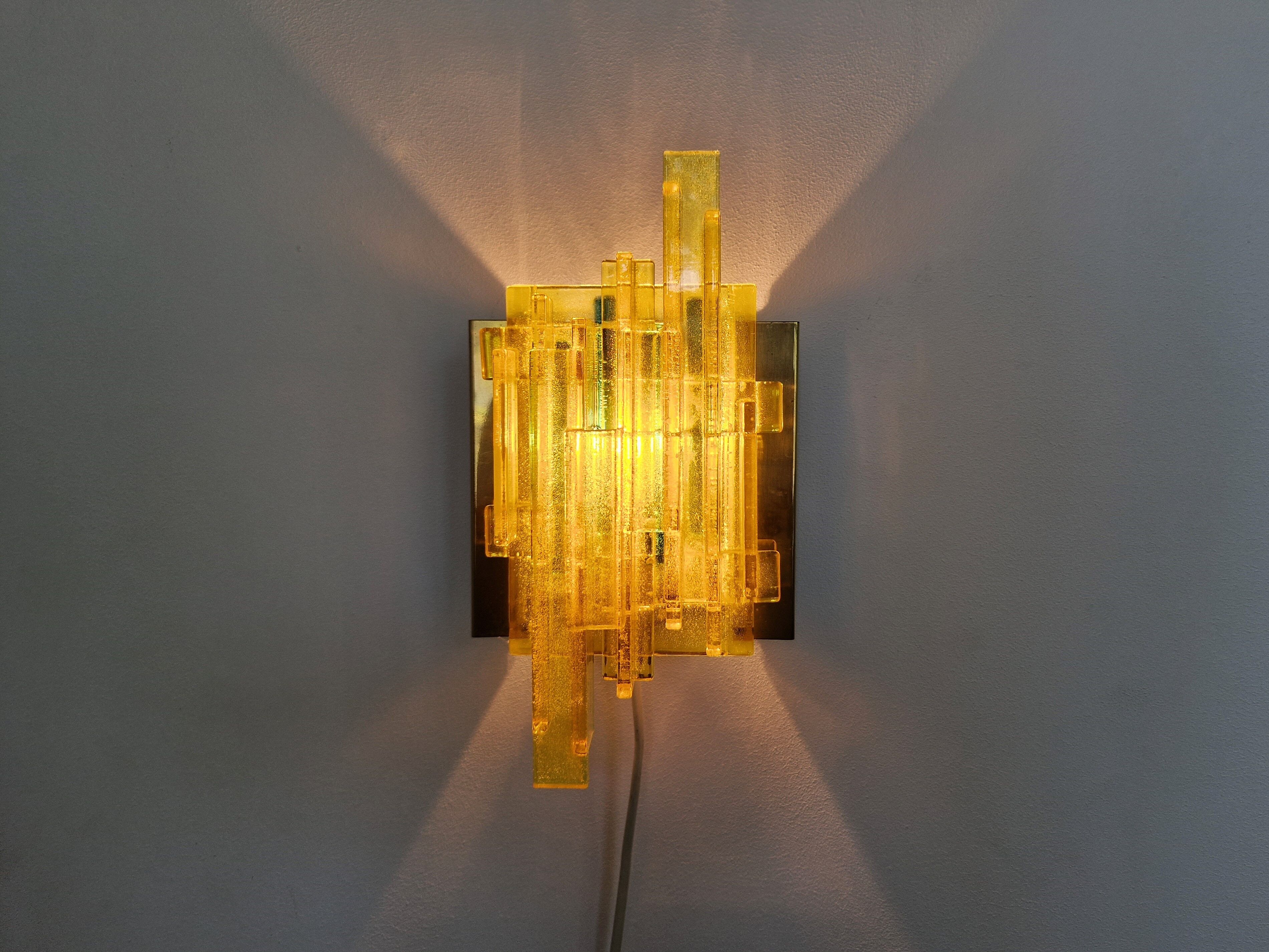 Yellow acrylic and metal wall lamp by Claus Bolby for Cebo Industri, Denmark 1960's