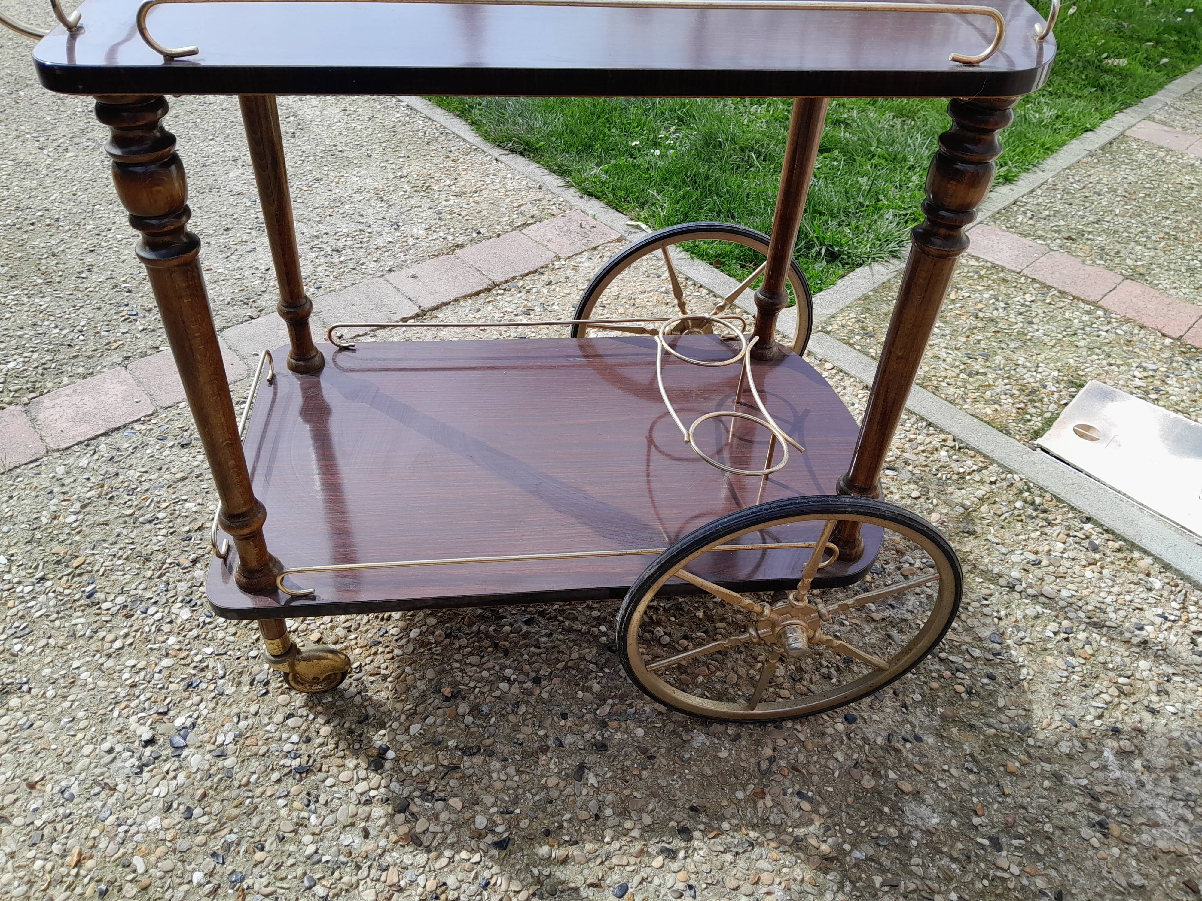 Servante desserte a roulante vintage laiton