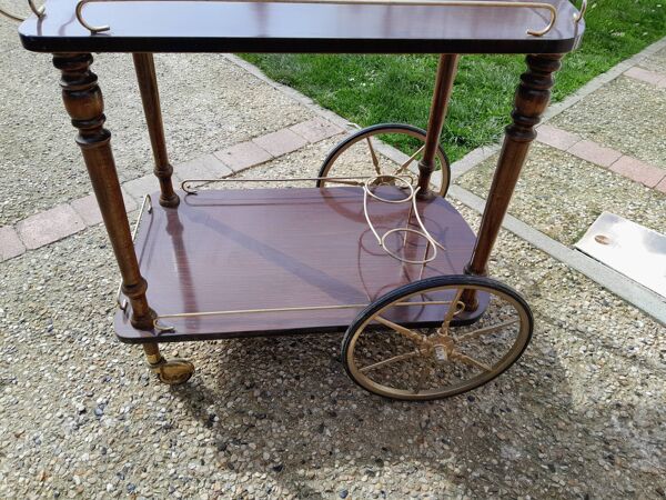 Servante desserte a roulante vintage laiton