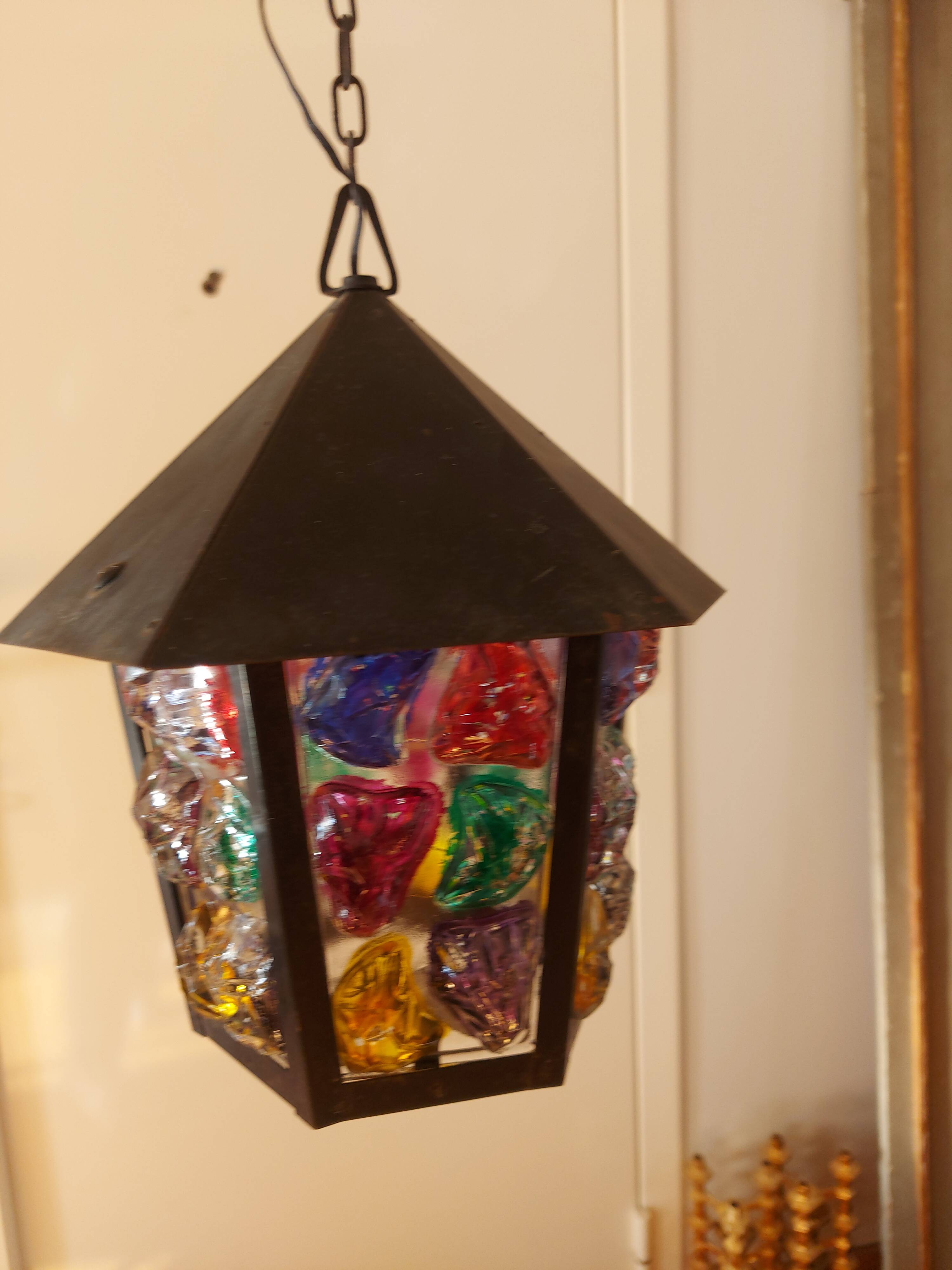 Pendant light, stained glass vestibule lantern