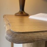 Antique 2-drawer desk in raw wood and beige, renovated.