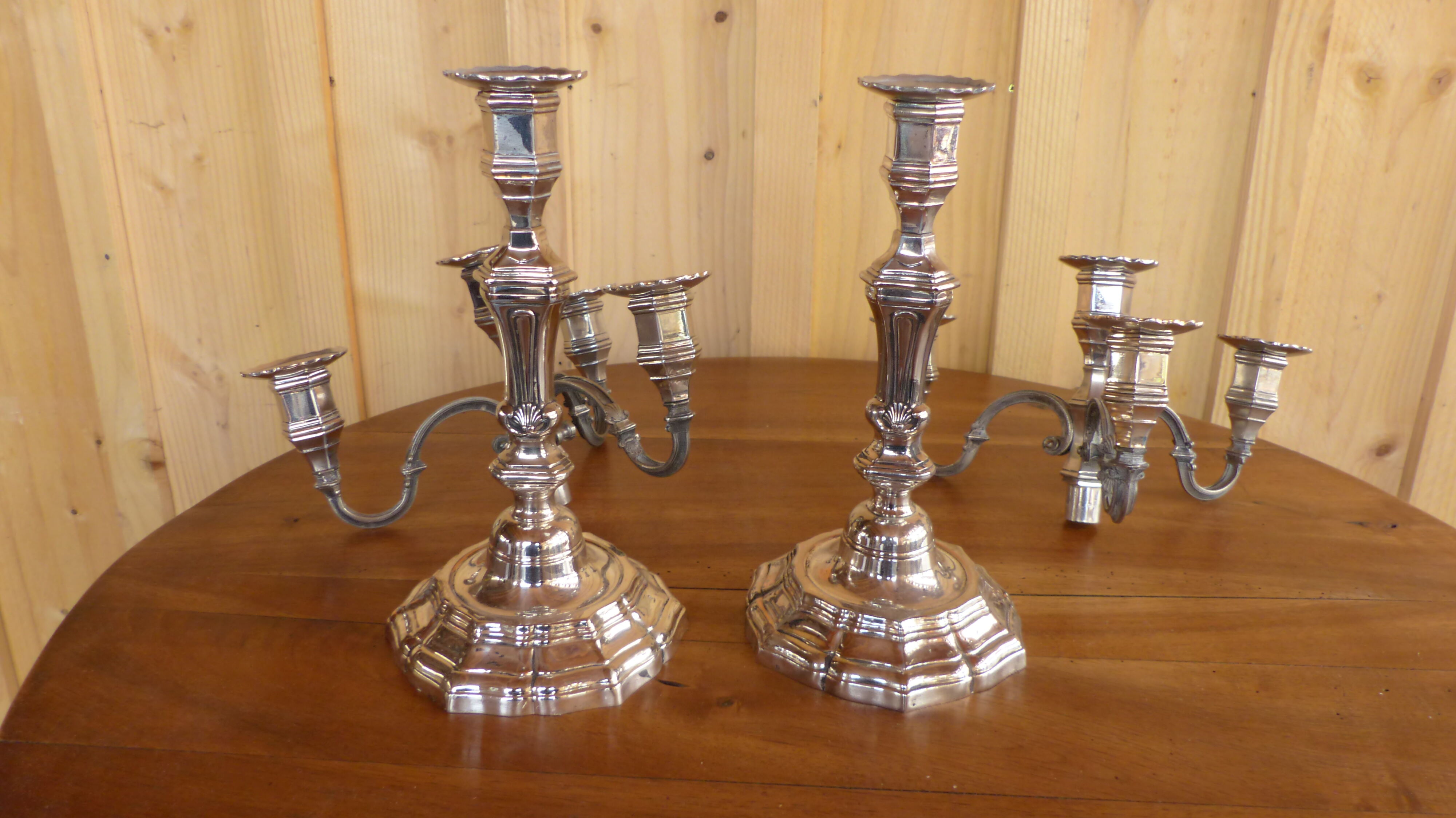 Regency style four-light silver metal candlesticks