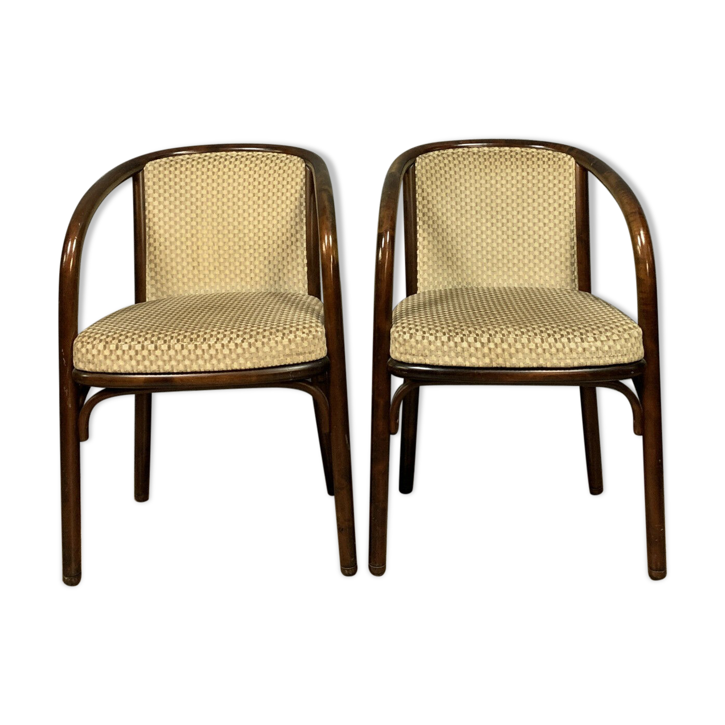 Baumann france pretty pair of curved wooden armchairs circa 1960-1970