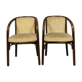 Baumann france pretty pair of curved wooden armchairs circa 1960-1970