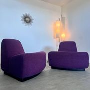 Lot 2 low chairs Space Age design from the 70s purple fabric vintage armchair
