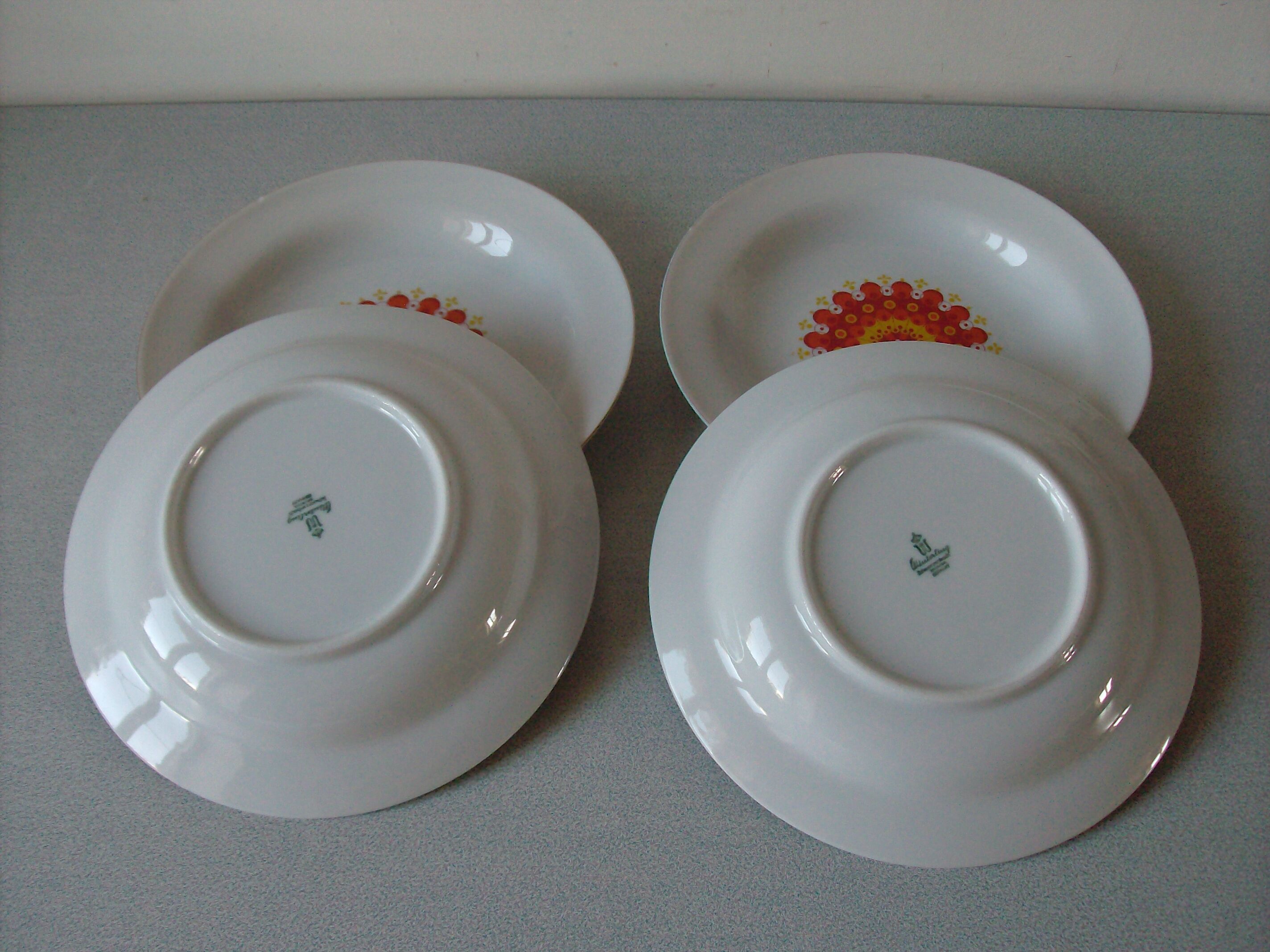 Set of 4 old hollow plates orange flower 1970s Winterling Bavaria porcelain