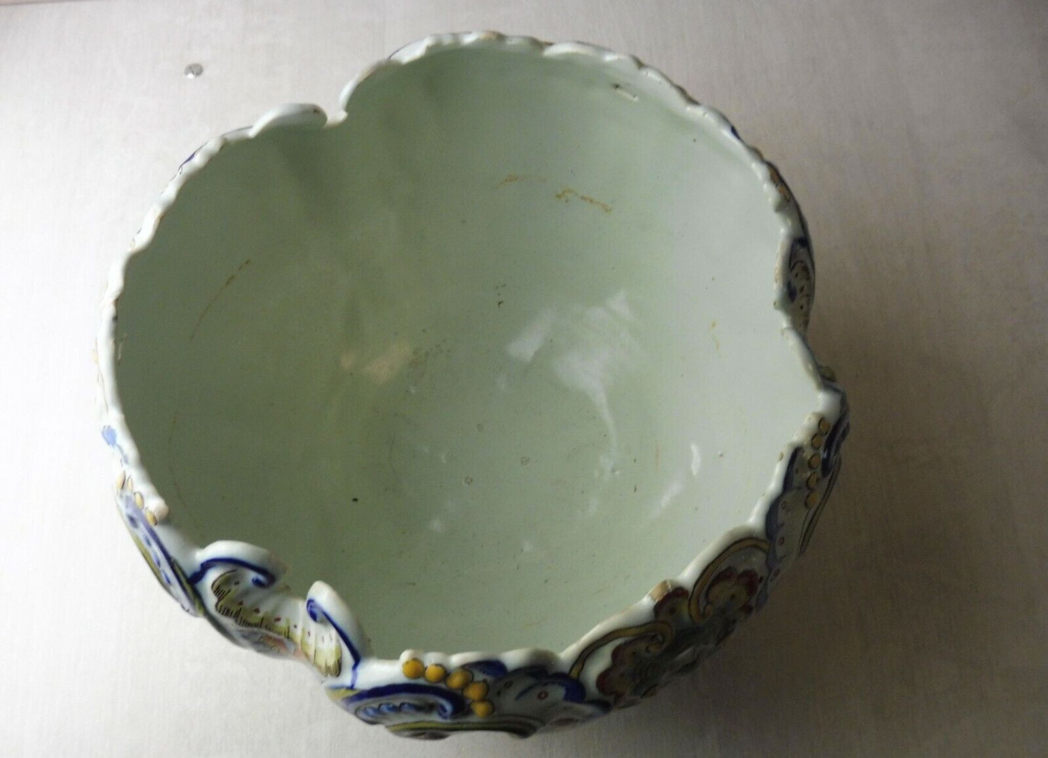 Old ceramic pot cover, decoration flowers, Rouen