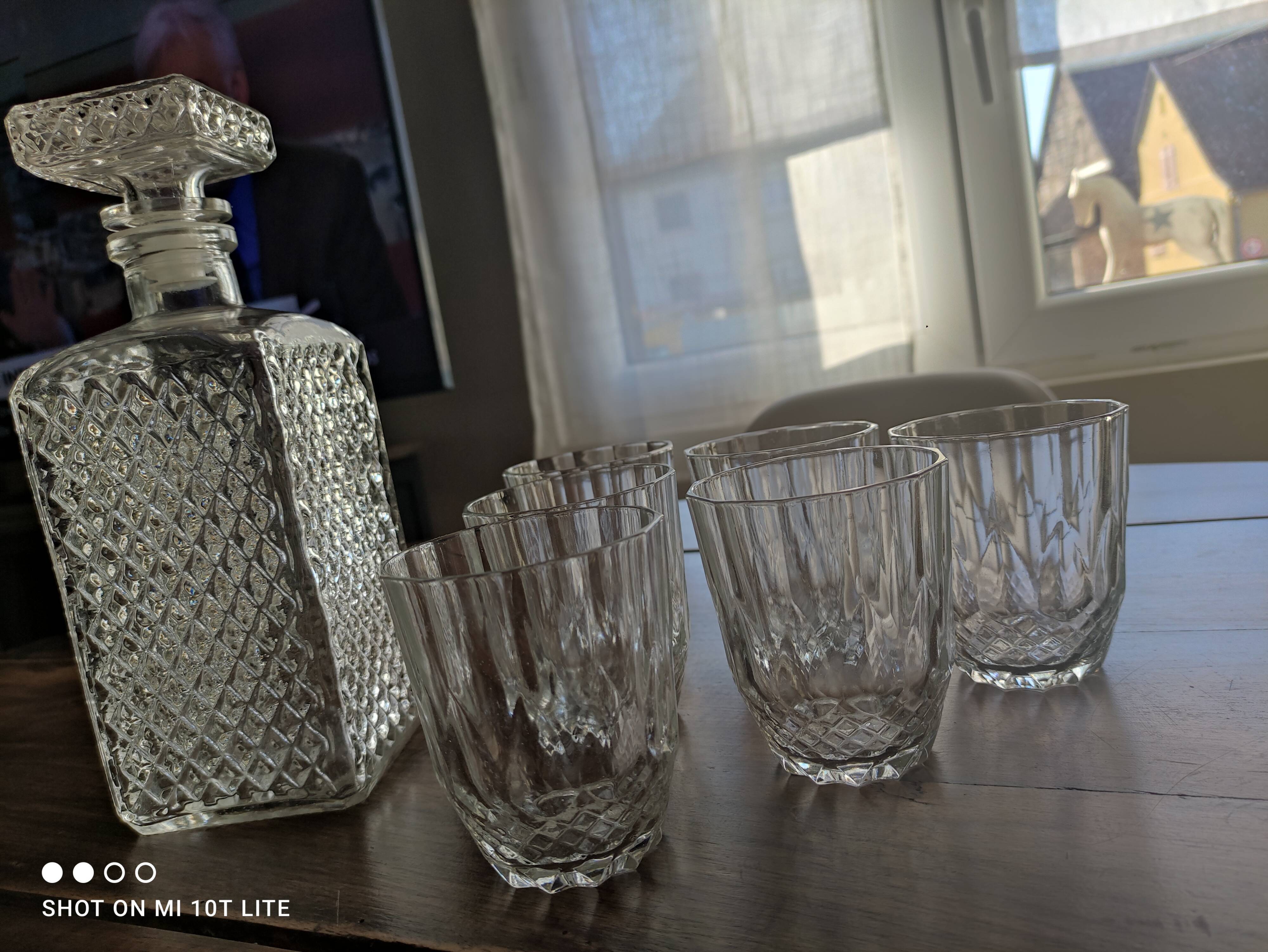 Whisky service 6pers 7pces italian glass A.Masserini
