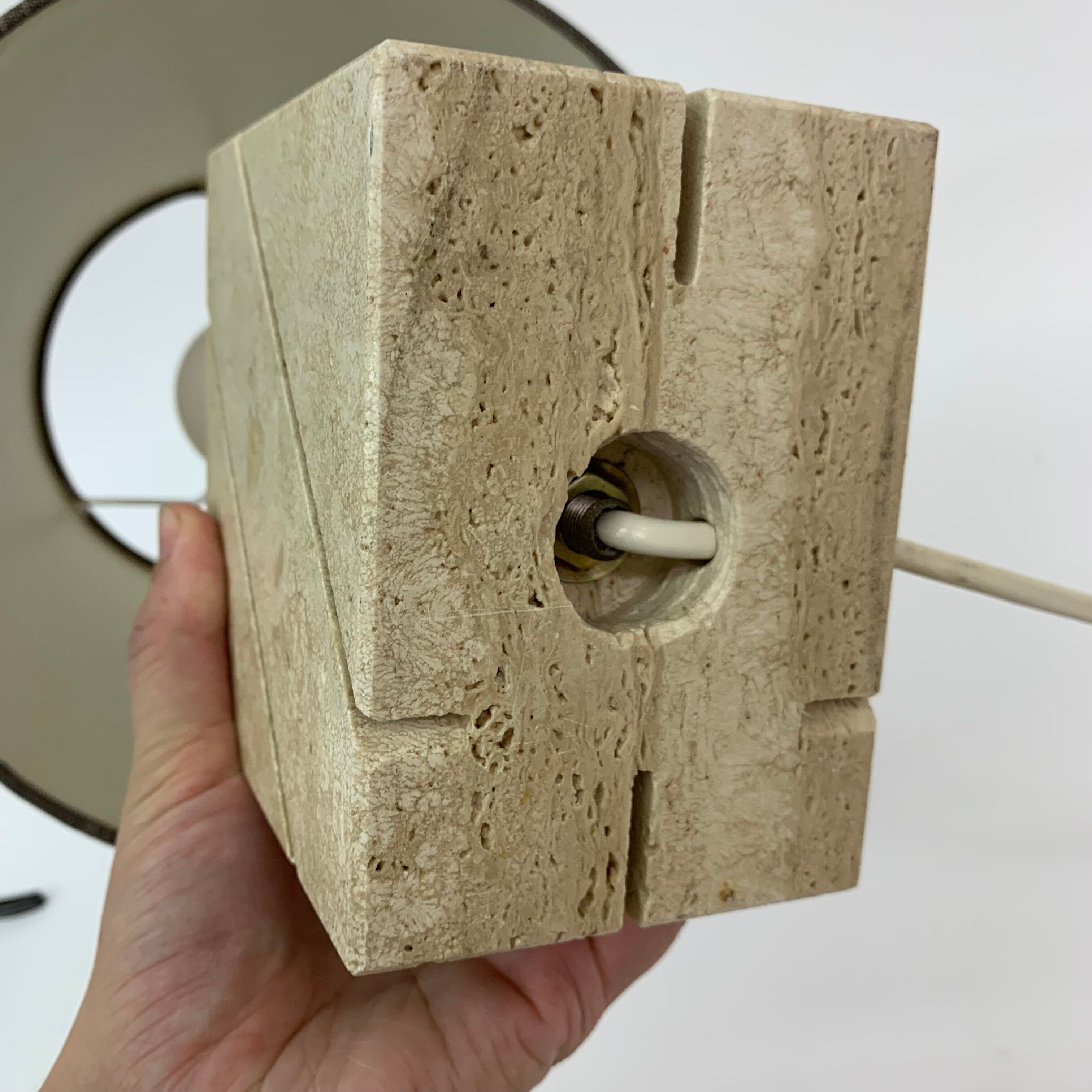 Travertine table lamp with golden details, 1970’s