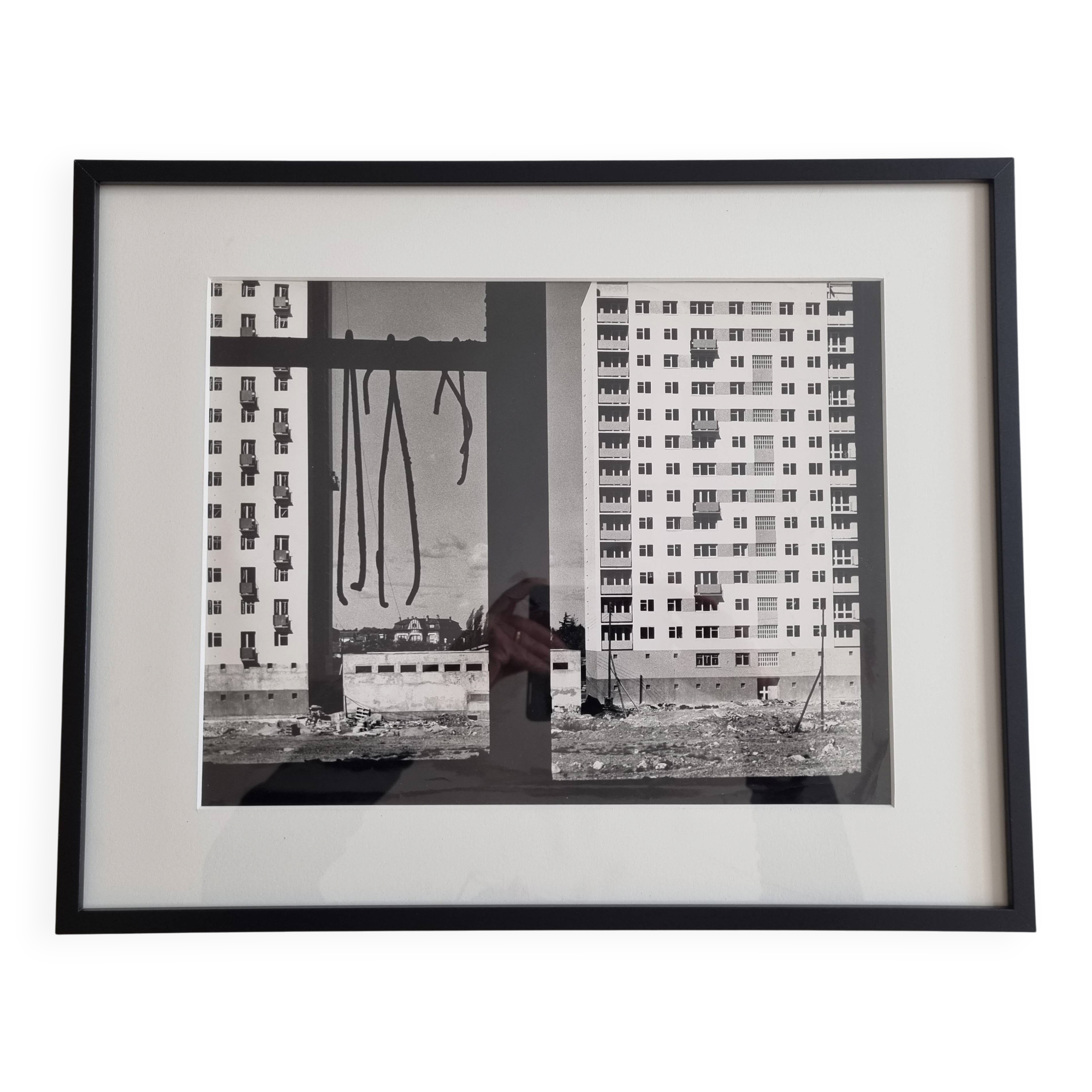 Vintage black and white photograph of Cité Moderne, framed, 42 x 52 cm.