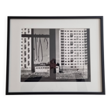 Vintage black and white photograph of Cité Moderne, framed, 42 x 52 cm.