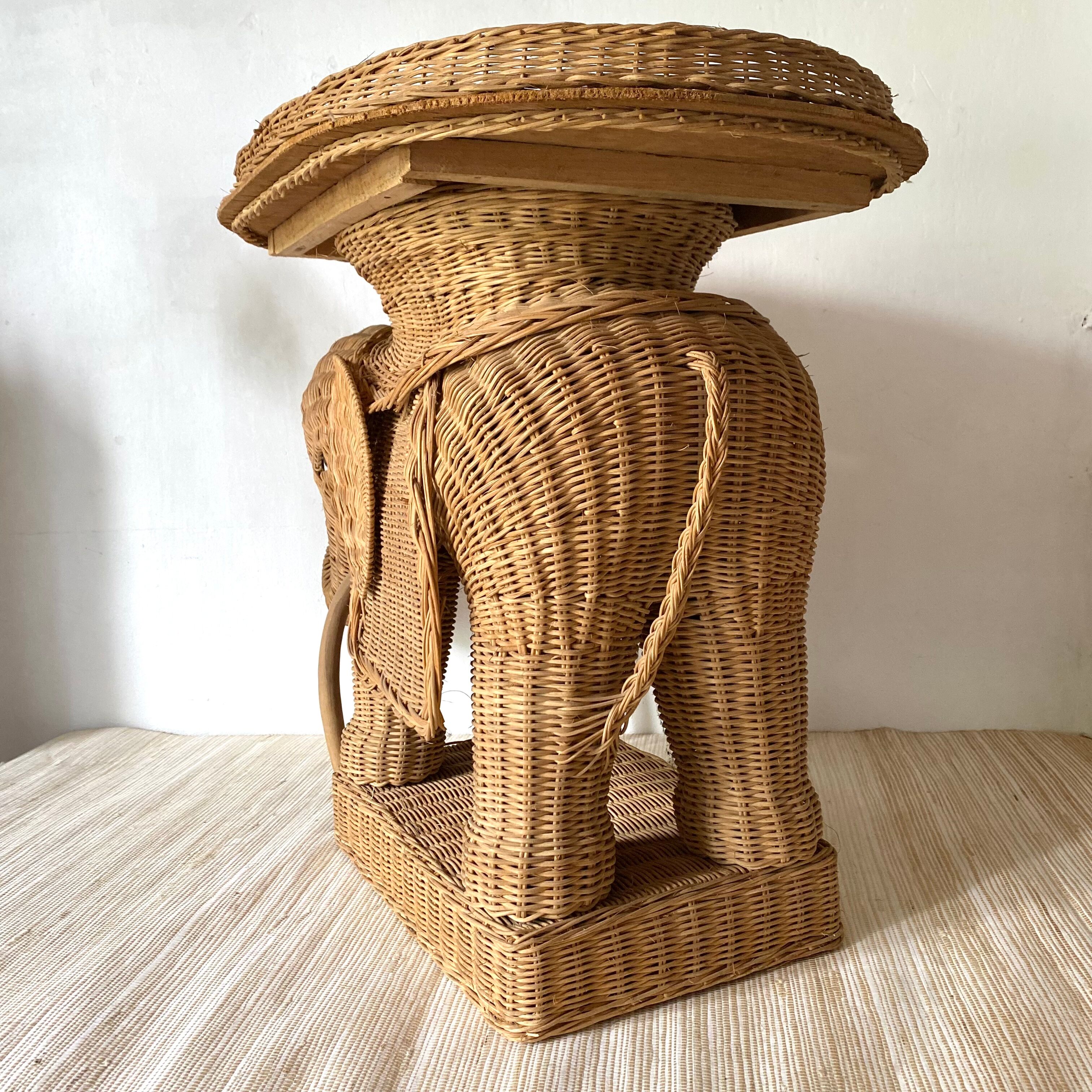 Vintage elephant rattan table