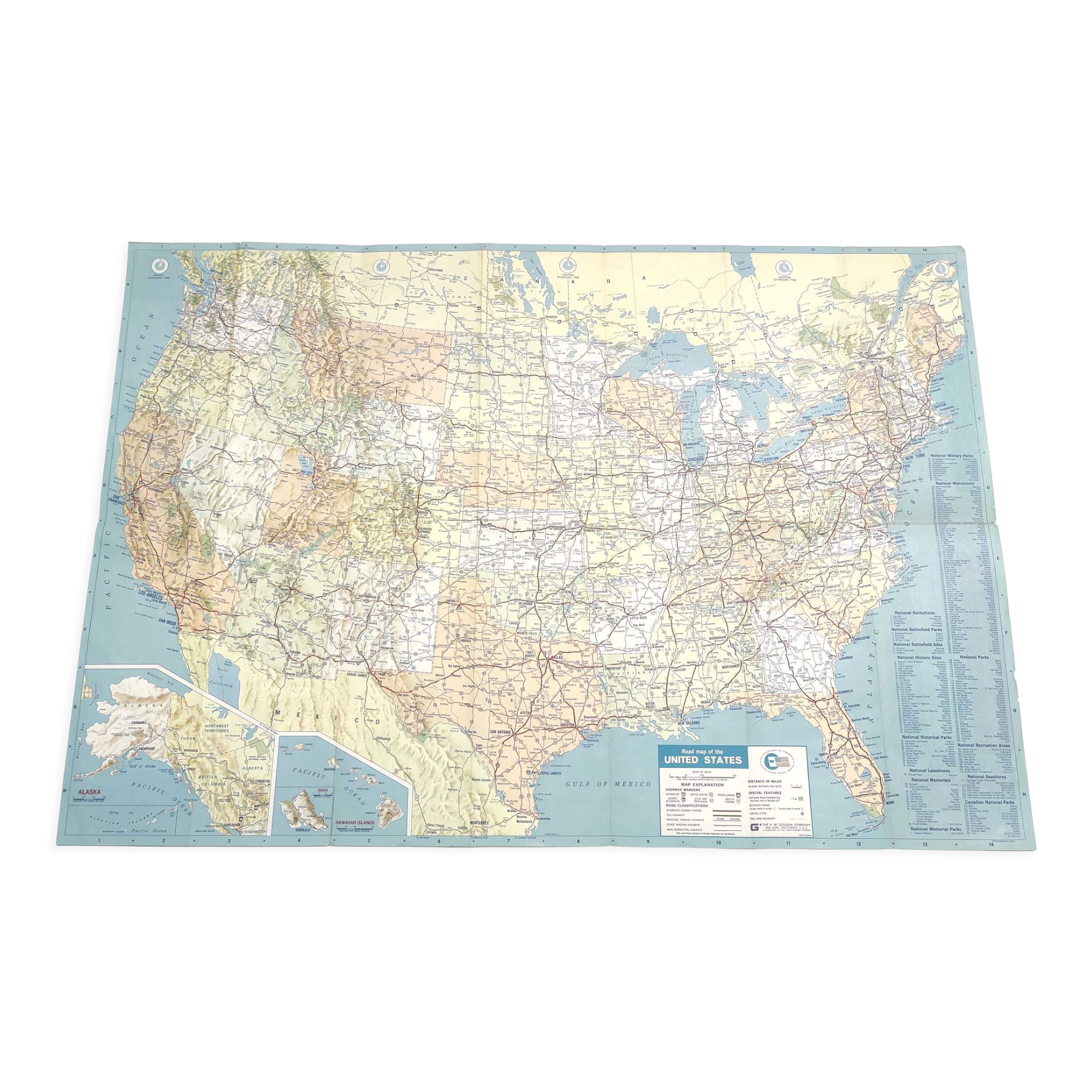 Vintage map USA 1970 America