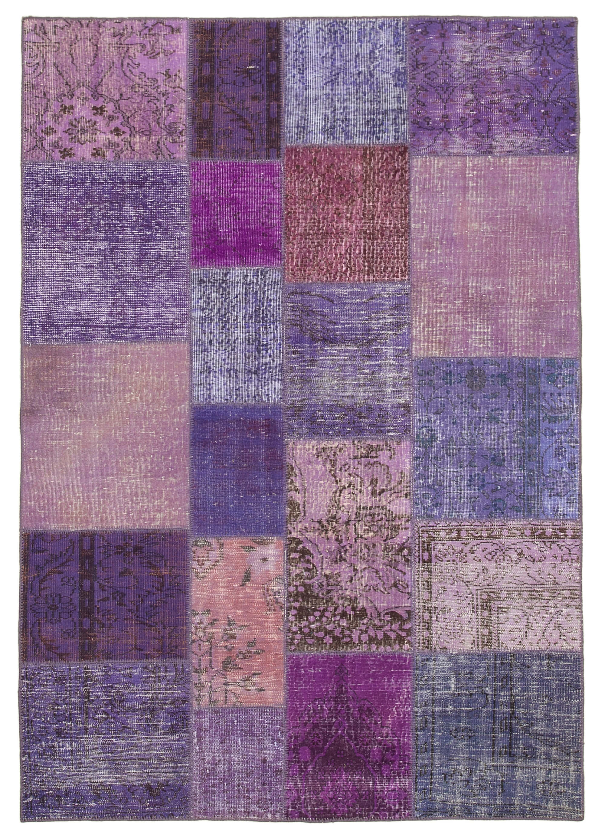 Handwoven anatolian contemporary 173 cm x 243 cm purple patchwork carpet