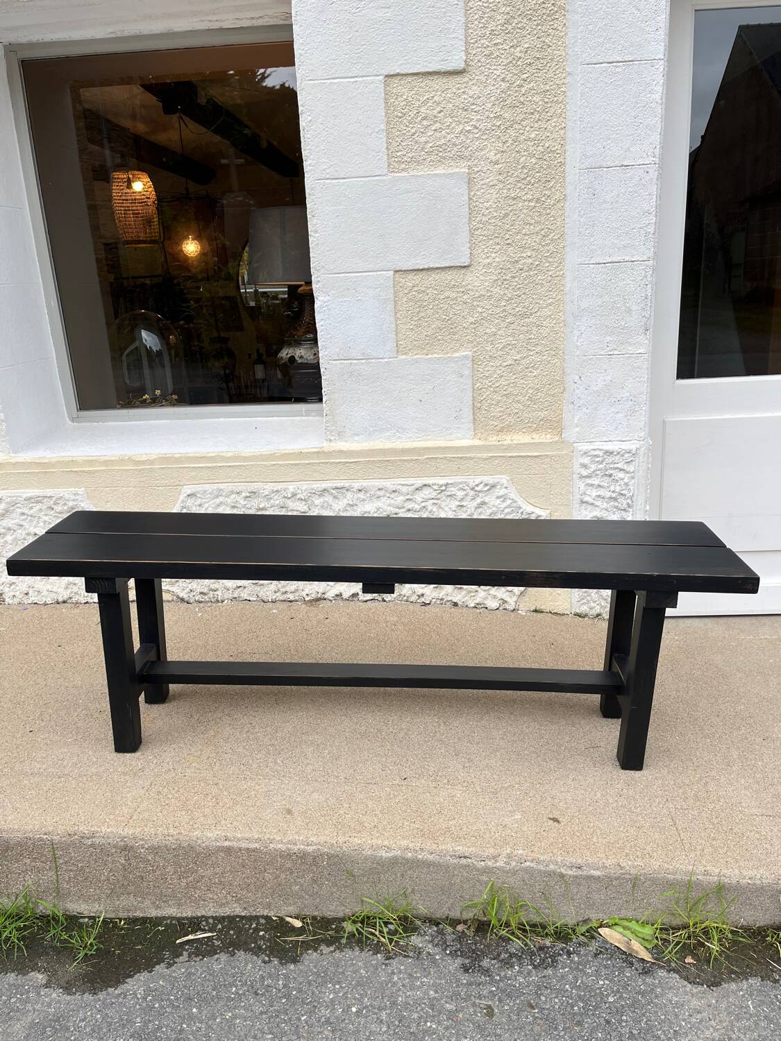 Banc en bois patiné noire