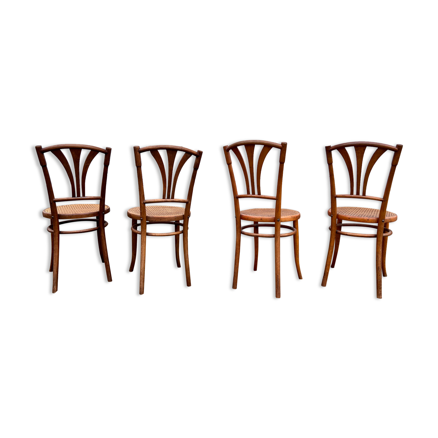 Série de 4 chaises bois et cannage