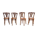 Series of 4 wooden chairs and cannage