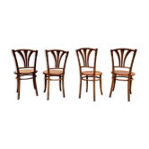 Série de 4 chaises bois et cannage