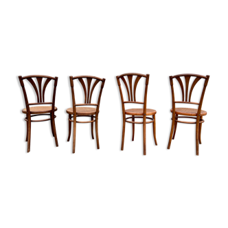 Series of 4 wooden chairs and cannage