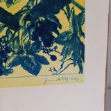 Original lithograph by Gérard Diaz (1938-2021), "la vigne, le raisin, le vin", 1999.