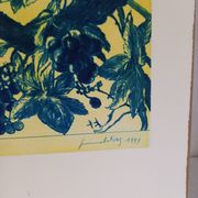 Original lithograph by Gérard Diaz (1938-2021), "the vine, the grape, the wine", 1999.