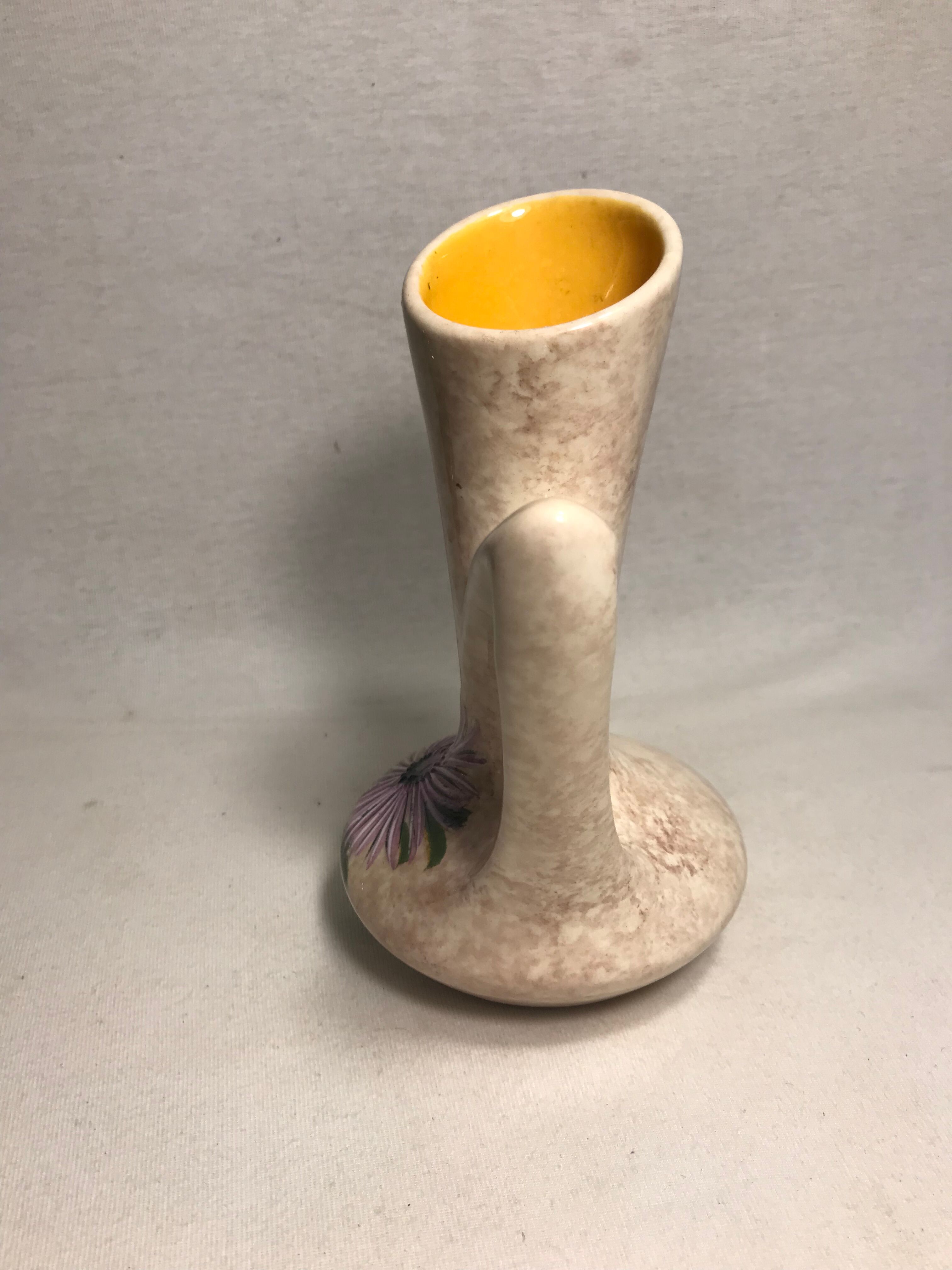 Former pitcher Vallauris enamelled Tess ceramic + painted flower Vintage