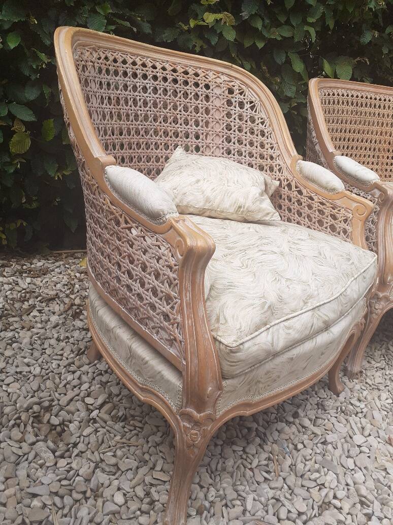 Louis XV style living room sofa and 2 armchairs - canework and carved wood