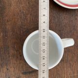 2 coffee cups and bistro saucers, Sarreguemines, vintage Red Band