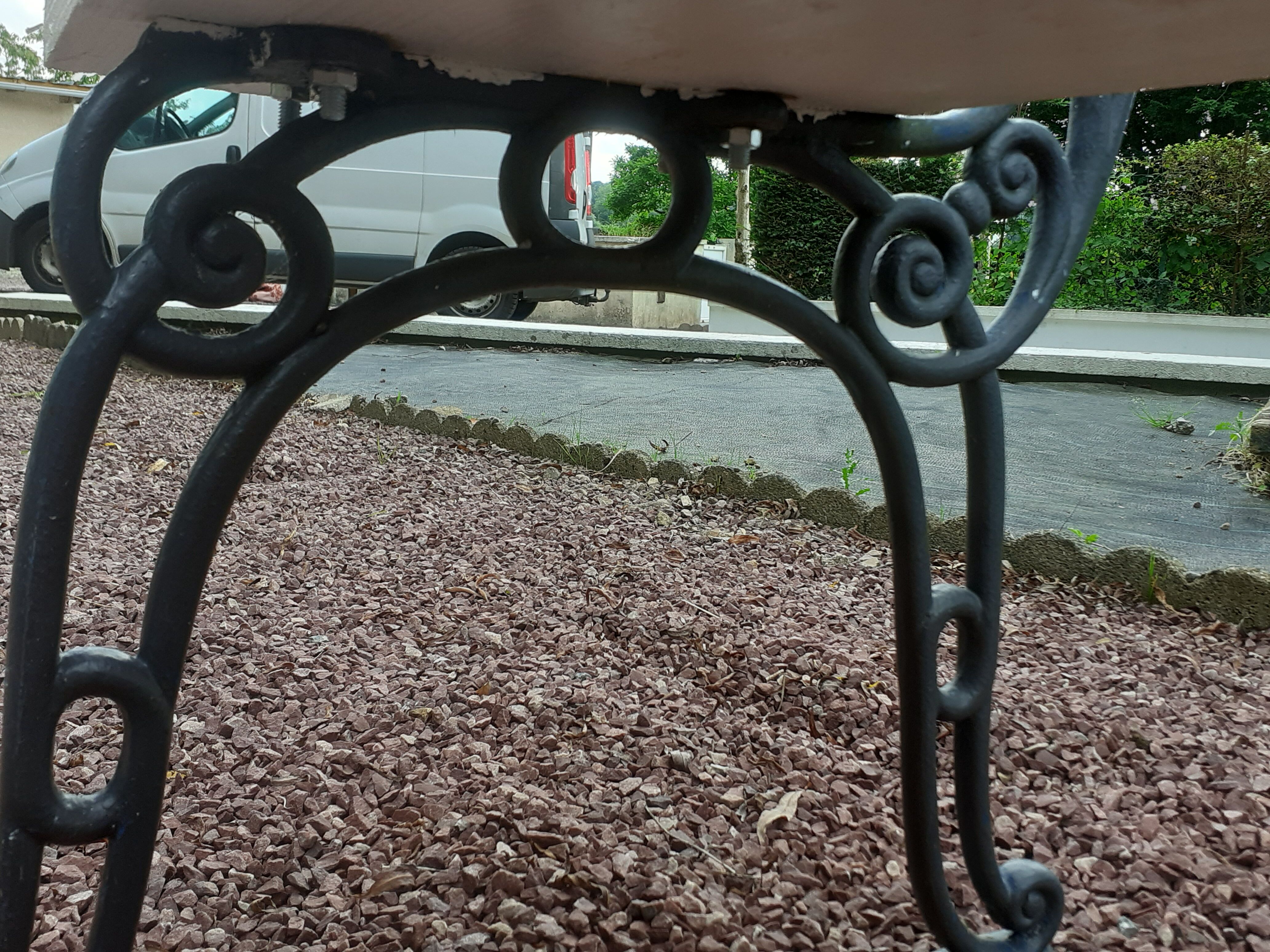 Garden bench with old cast-cast-or-cast-or-cast foot