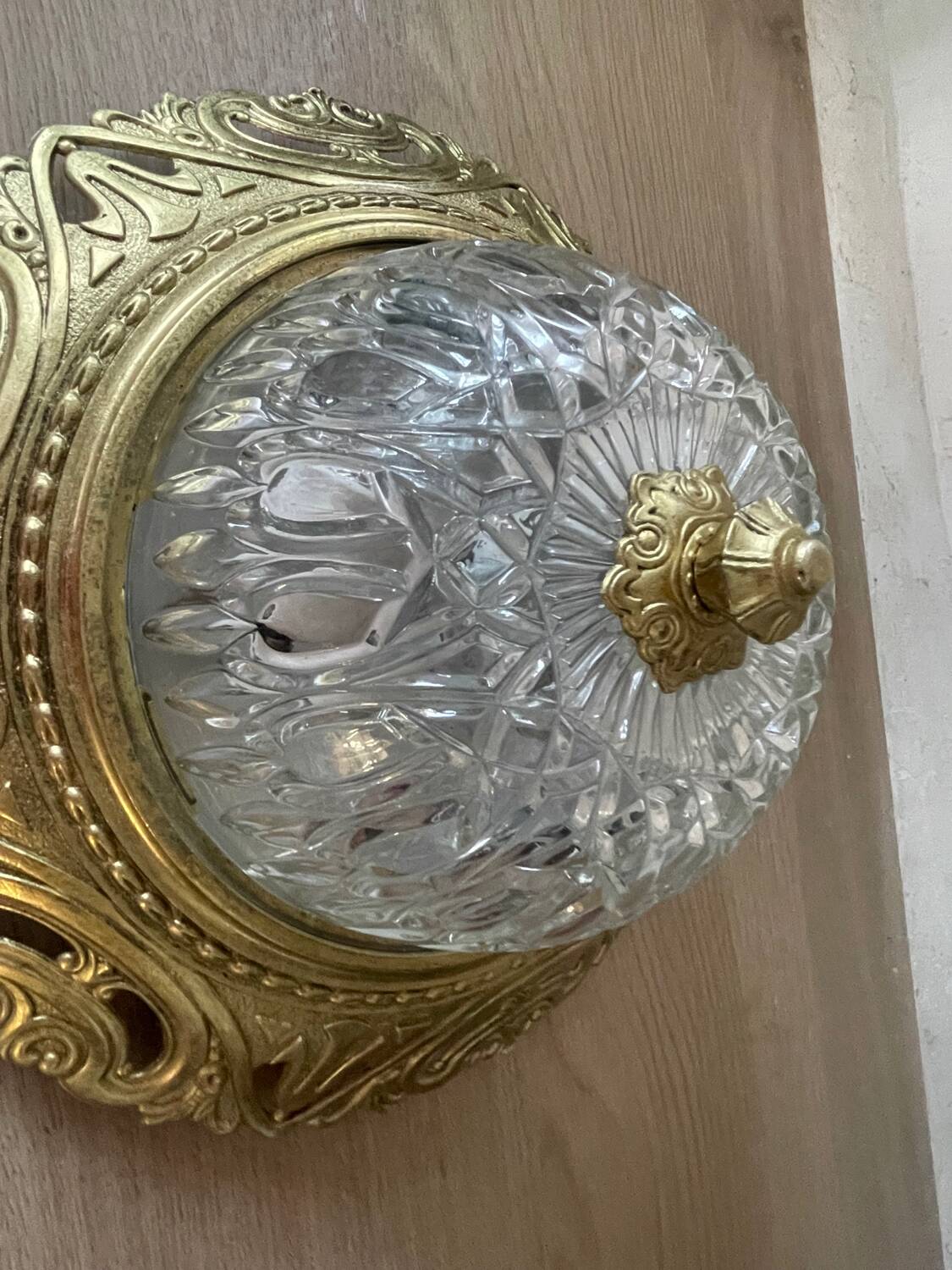 Vintage brass and chiseled glass ceiling light