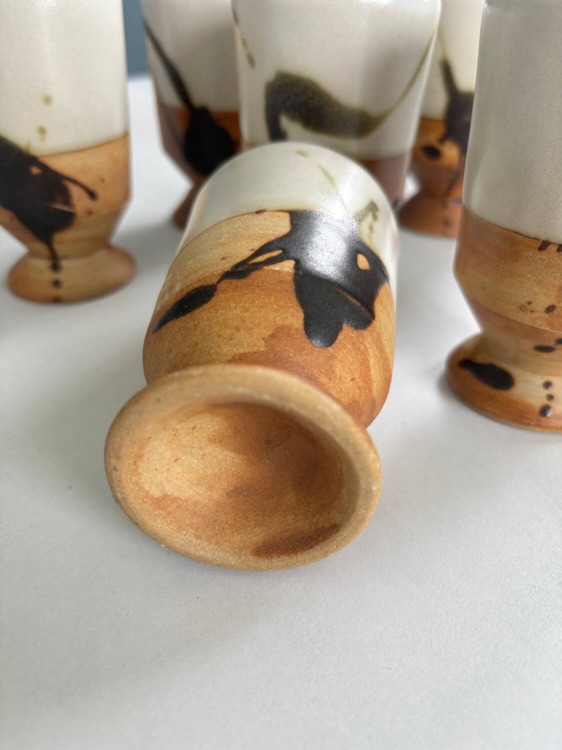 Set of 6 vintage ceramic footed coffee cups – artisanal style