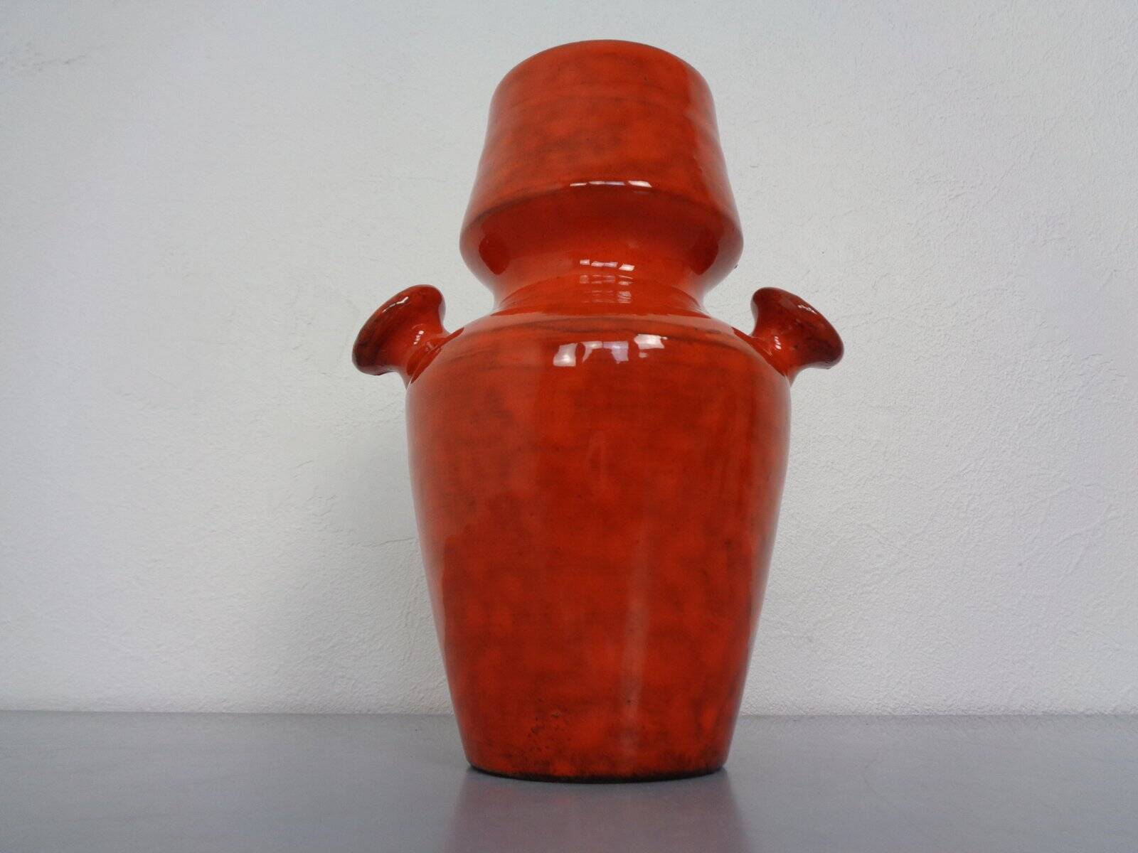 Italian orange ceramic studio vase with handle, 1970s