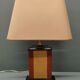Lamp Le Dauphin black ceramic glazed, wicker canelé, imitation leather havana ~ 70's
