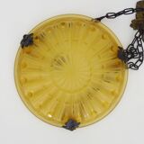 Ancien lustre, suspension vasque Art Déco 1 Feu, en pâte de verre jaune.