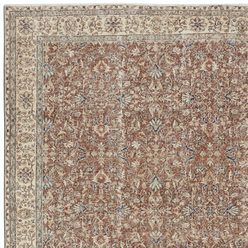 Vintage Handmade Turkish Red Wool Area Rug with Floral Design for Home and Office Decor