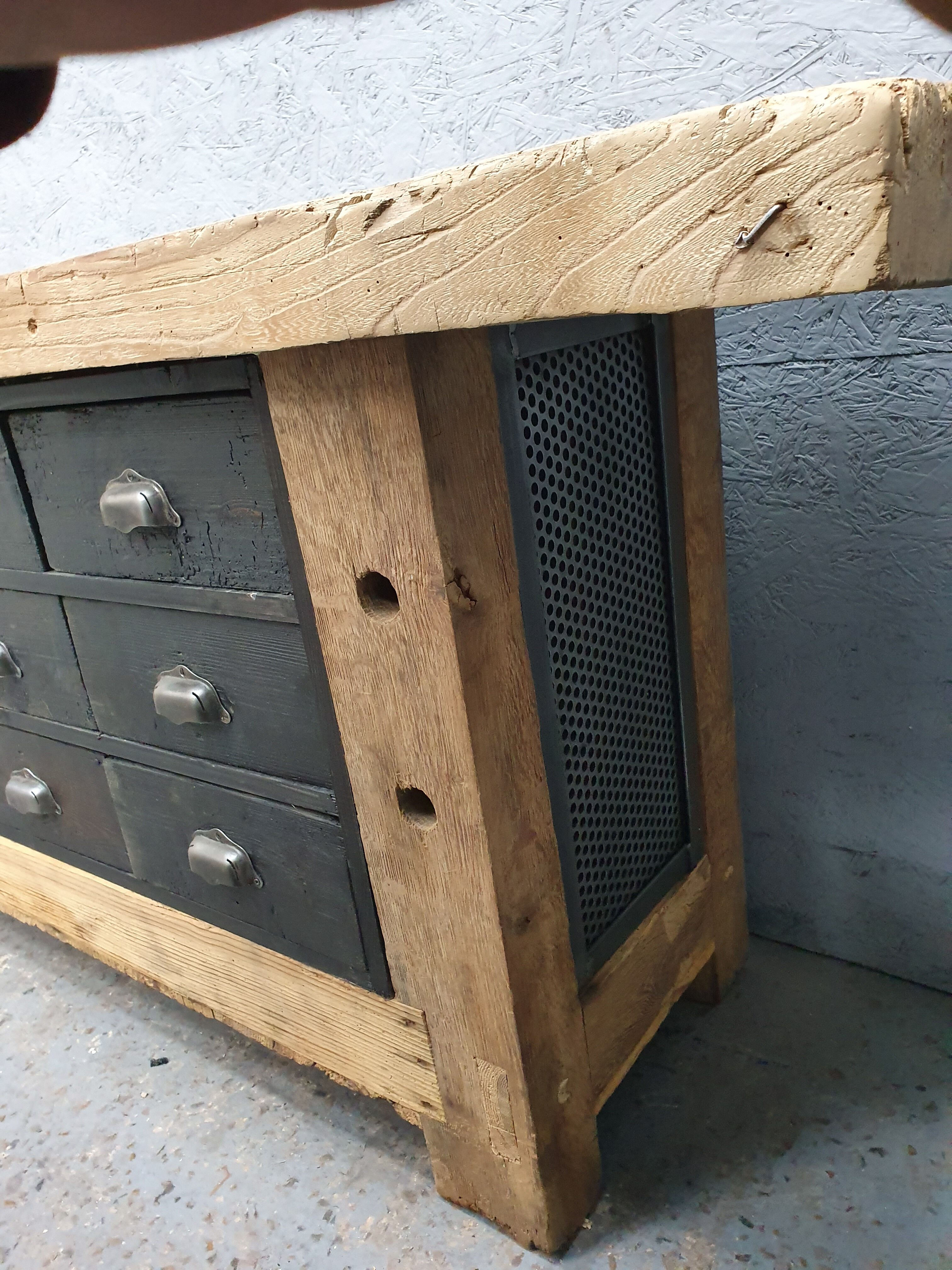 Industrial established furniture two metal doors and 6 wooden drawers
