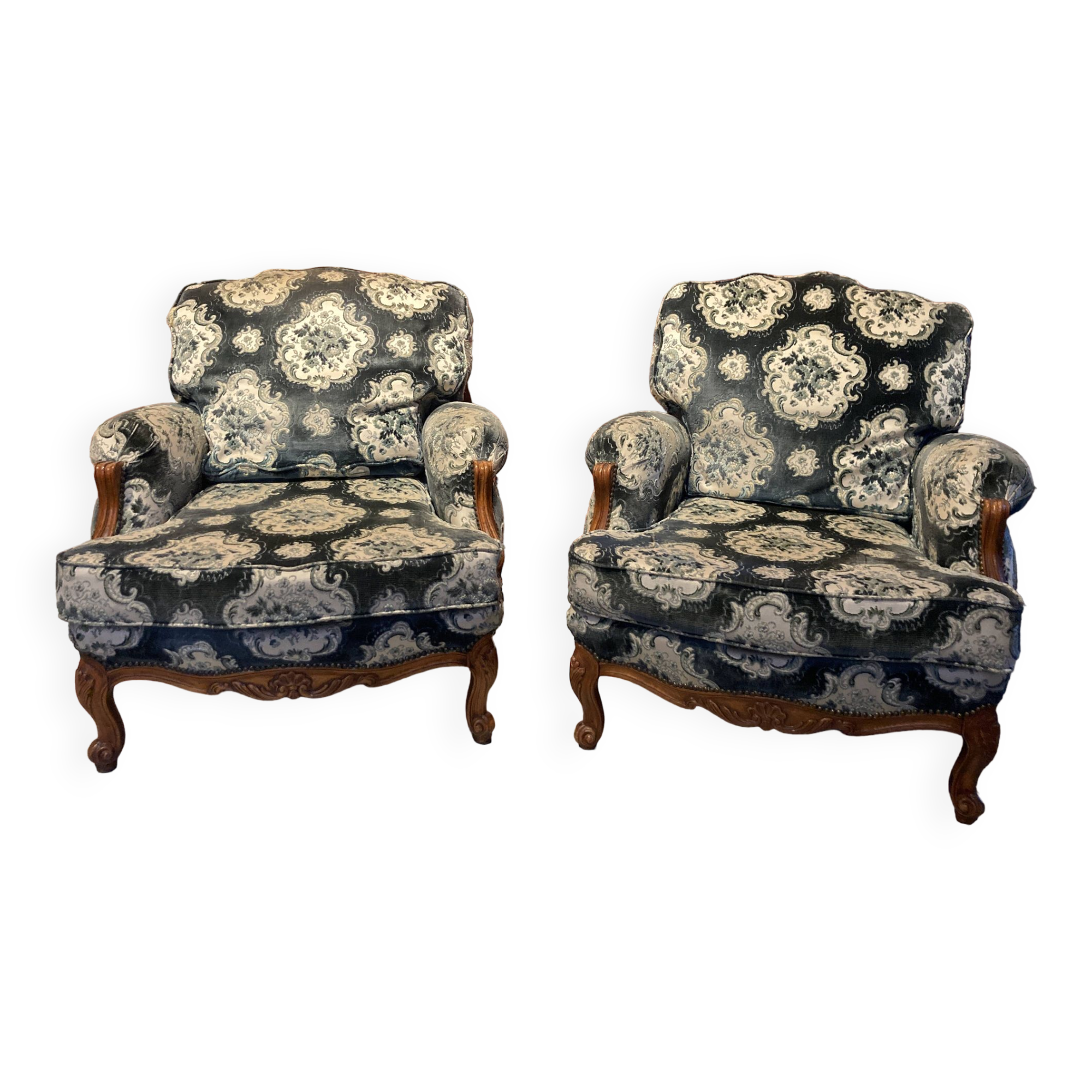 Pair of Louis XV style bergere armchairs