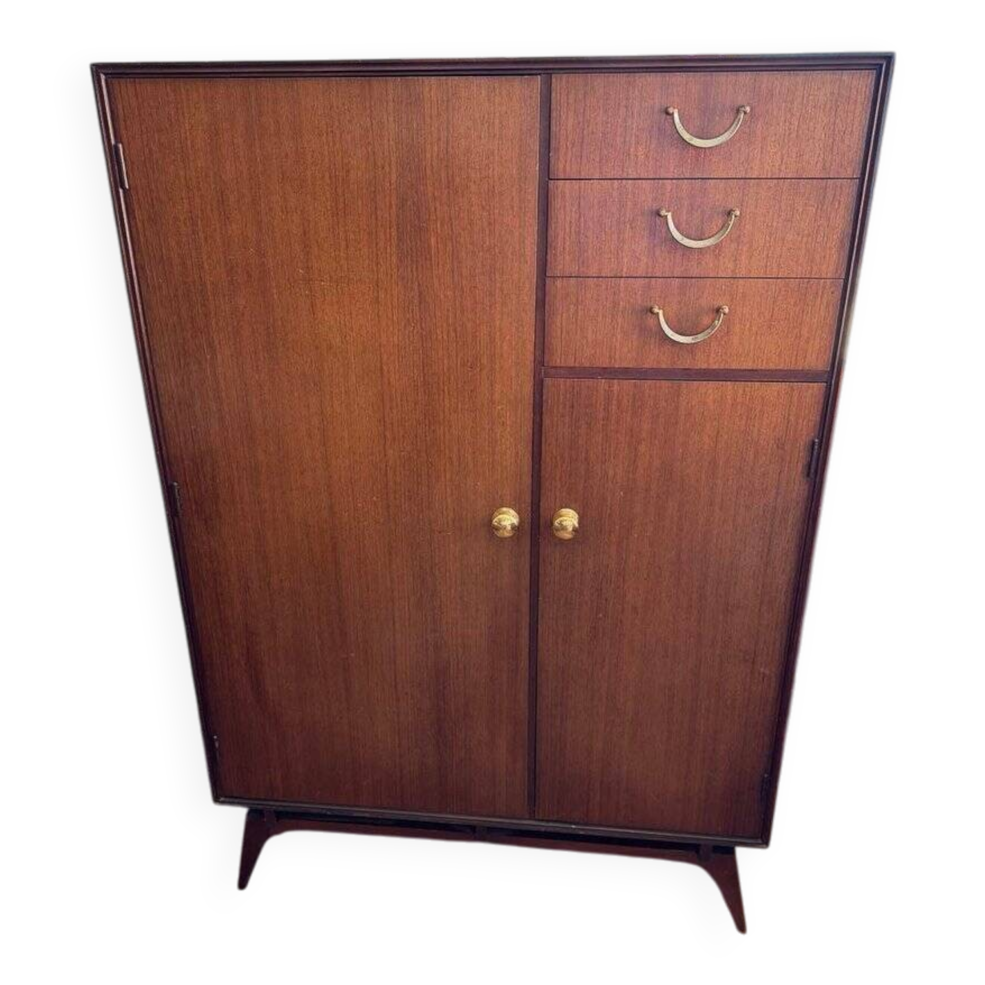 Mid-Century teak wardrobe in brown by Meredew, vertical storage 1960s