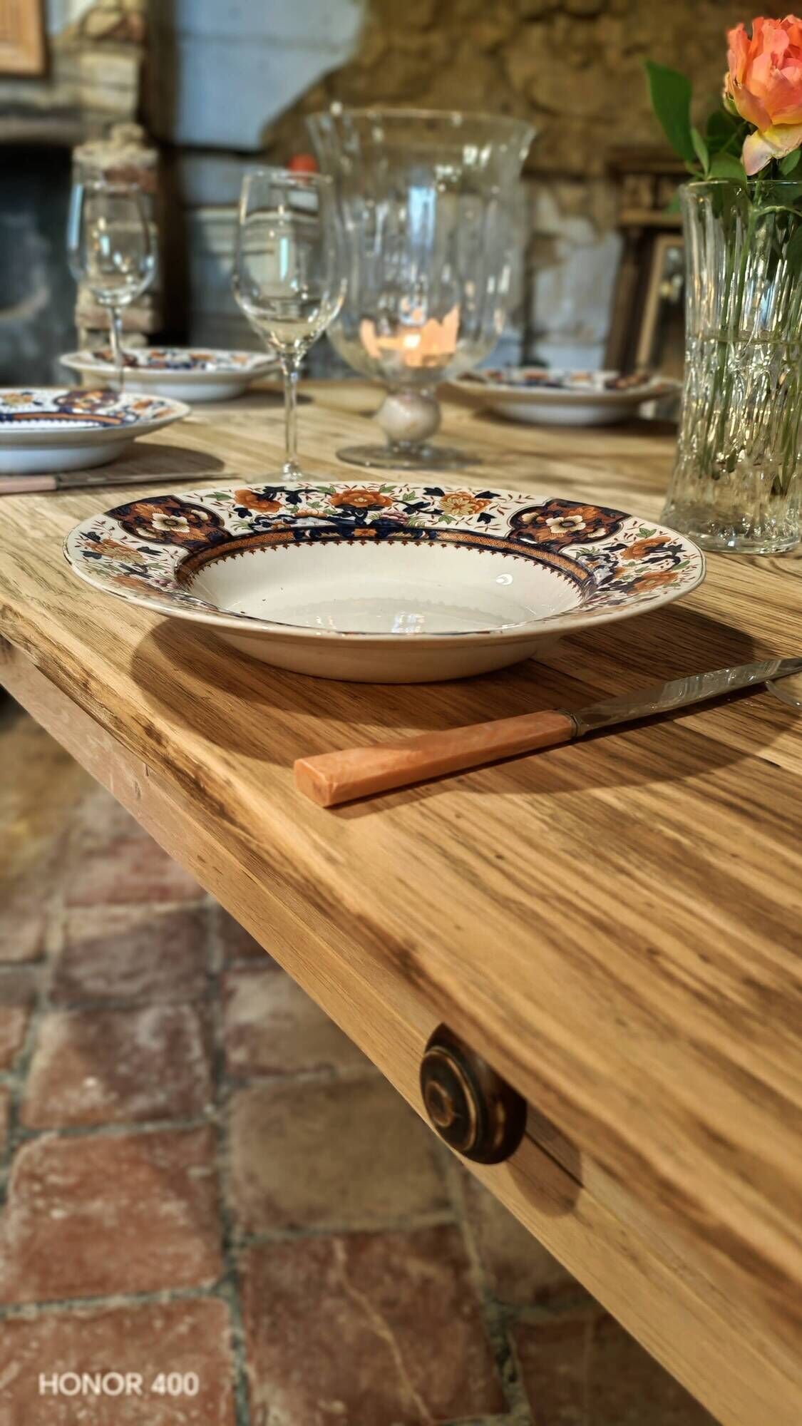Solid oak farmhouse table "brut" 247x89, top "chocolate oak"