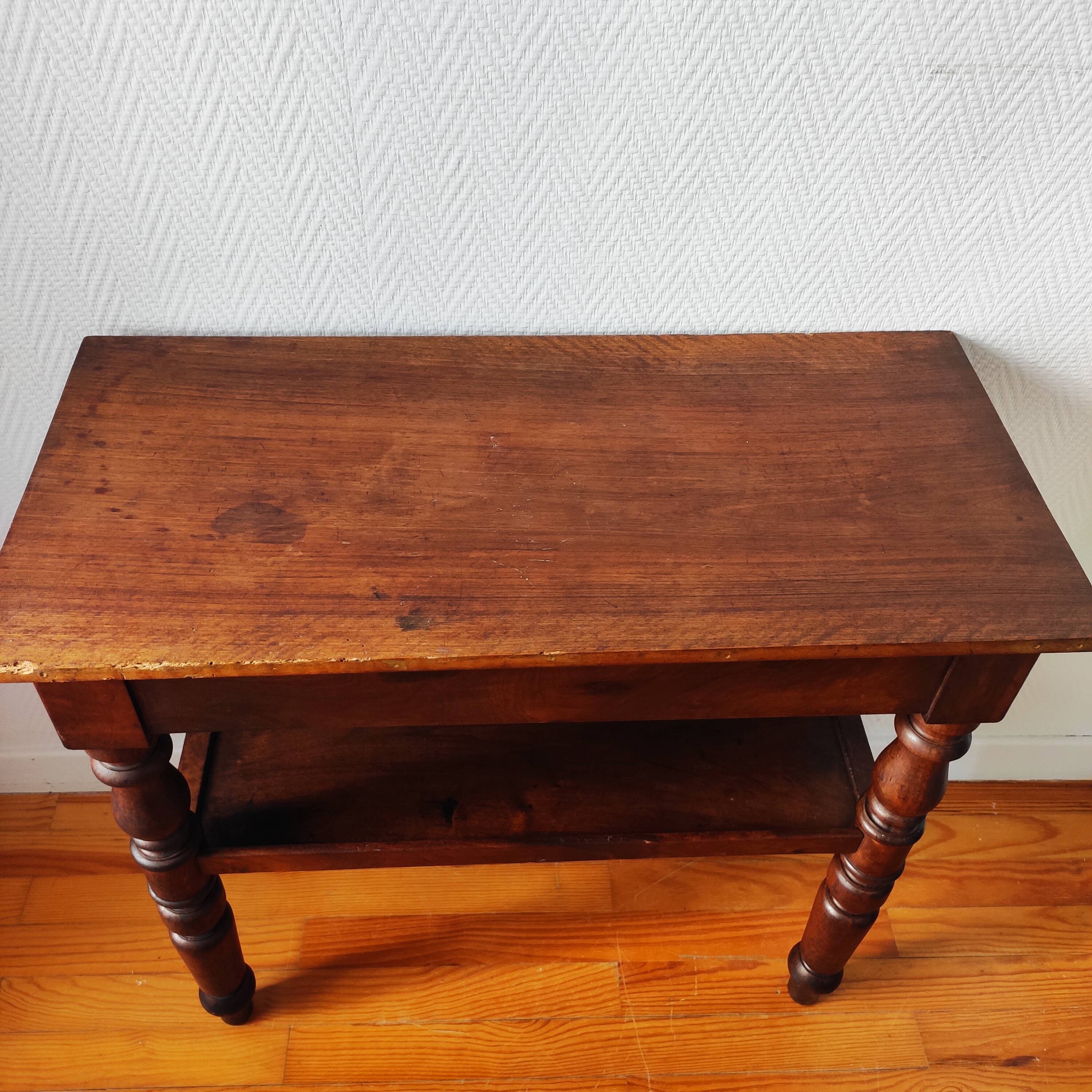 Antique solid walnut console serving trolley