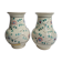 Pair of hand decorated enamelled ceramic vases, 13 cm