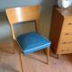 Chaise pieds compas style scandinave en hetre et simili cuir bleu / vintage années 50-60