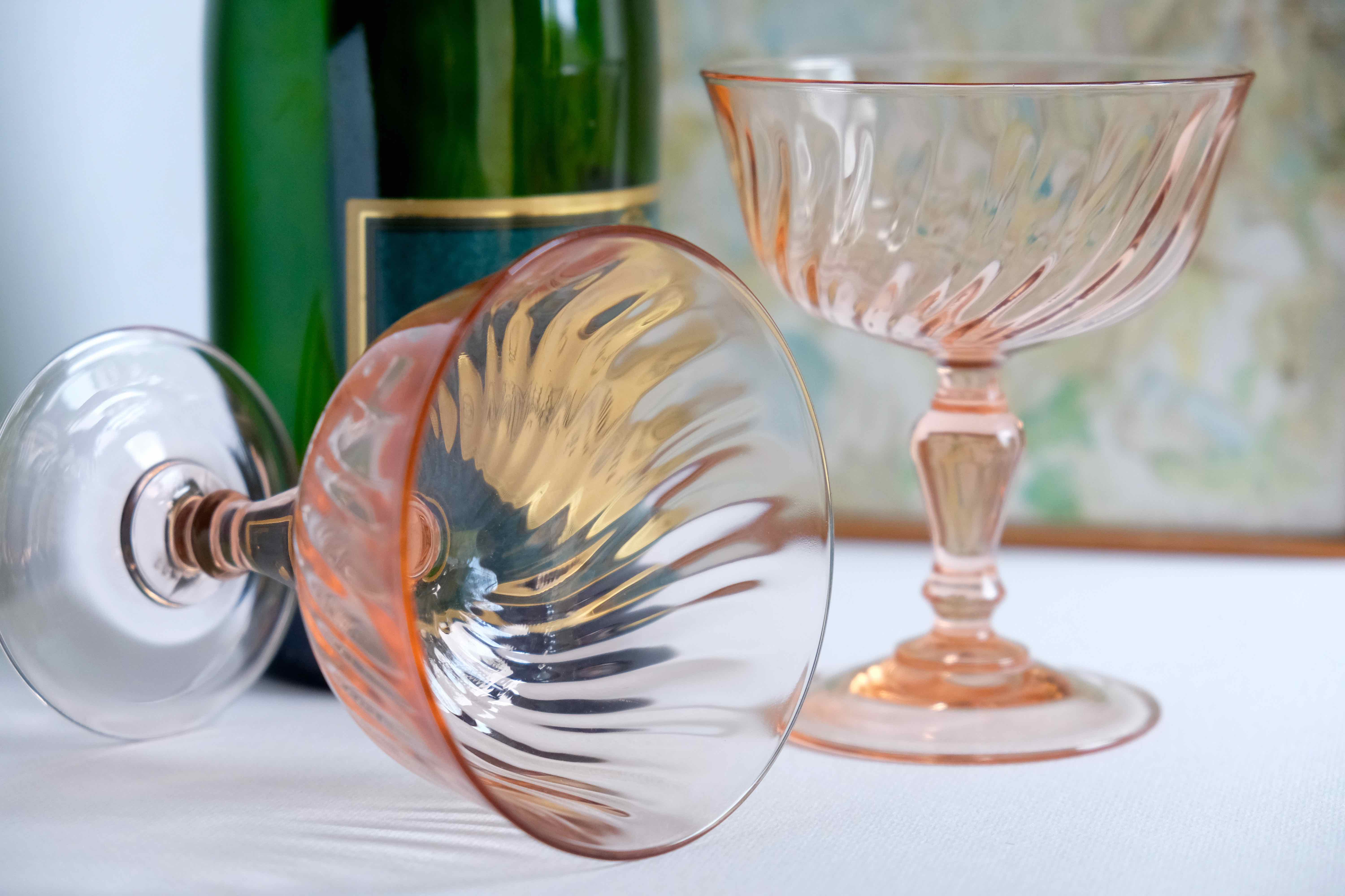 Set of 6 cups champagne rose vintage Rosaline pink swirl glass Arcoroc Luminarc France