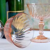 Set of 6 cups champagne rose vintage Rosaline pink swirl glass Arcoroc Luminarc France