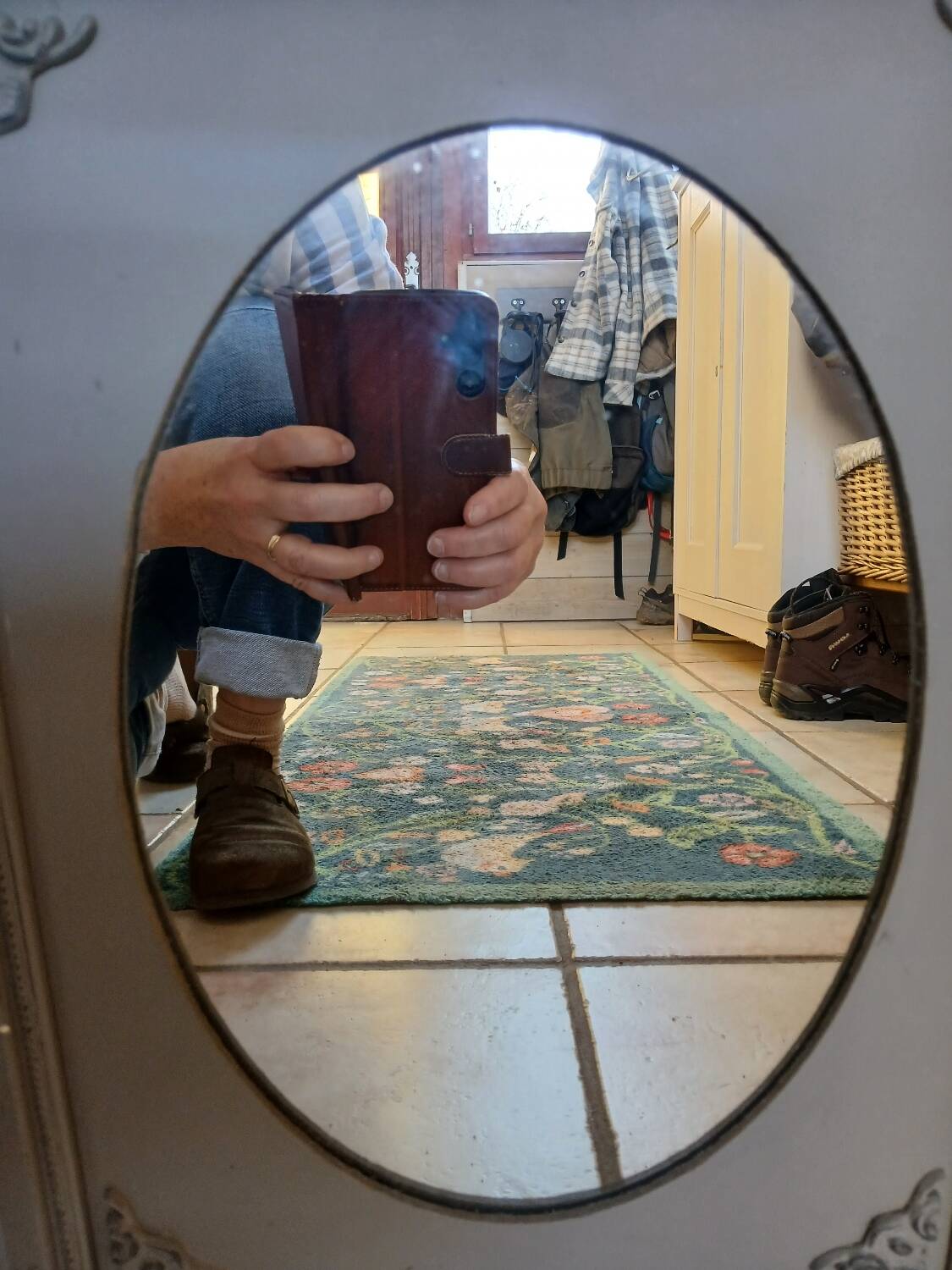 Mirror with a grey wooden frame