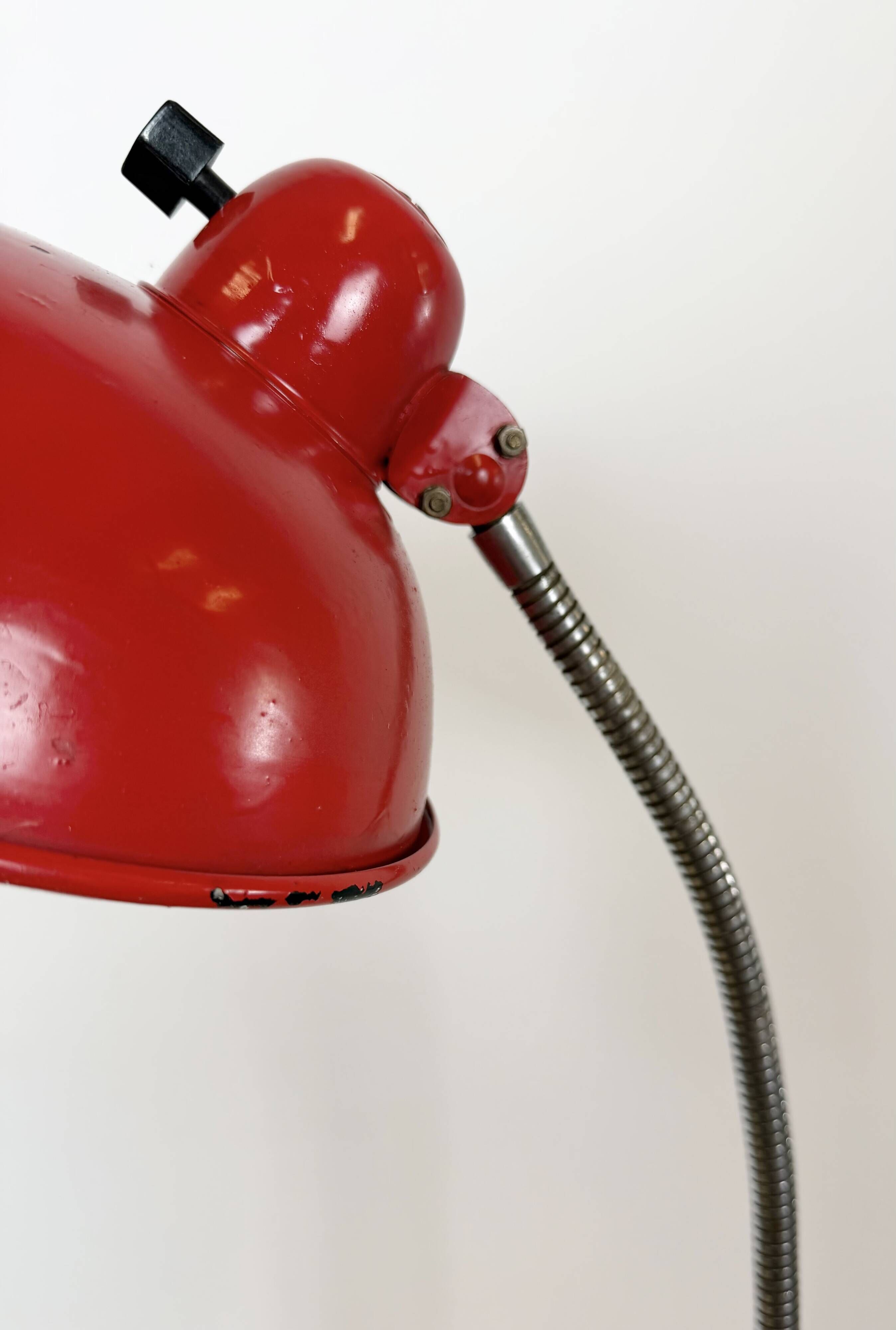 Large Red Industrial German Workshop Table Lamp from Helo Leuchten, 1950s
